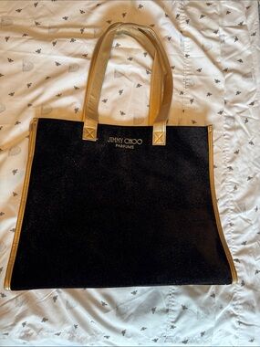 Jimmy Choo Black Velvet Tote with Gold Trim
